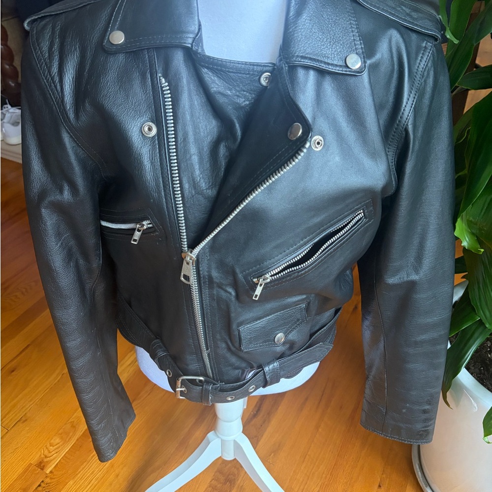 RIPPLES Women BLACK QUILTED LINED VINTAGE REAL LEATHER MOTORCYCLE JACKET! - Picture 4 of 17
